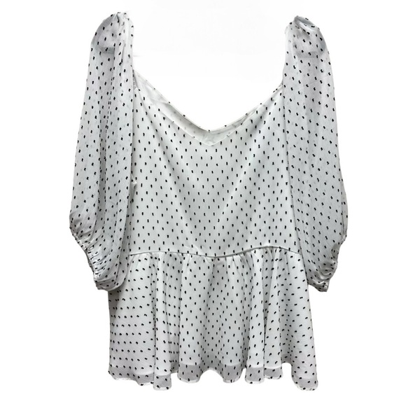 City Chic Womens White Black Dots Puff Sleeve V-Neck Peplum Blouse Top Size 22 - Picture 1 of 7